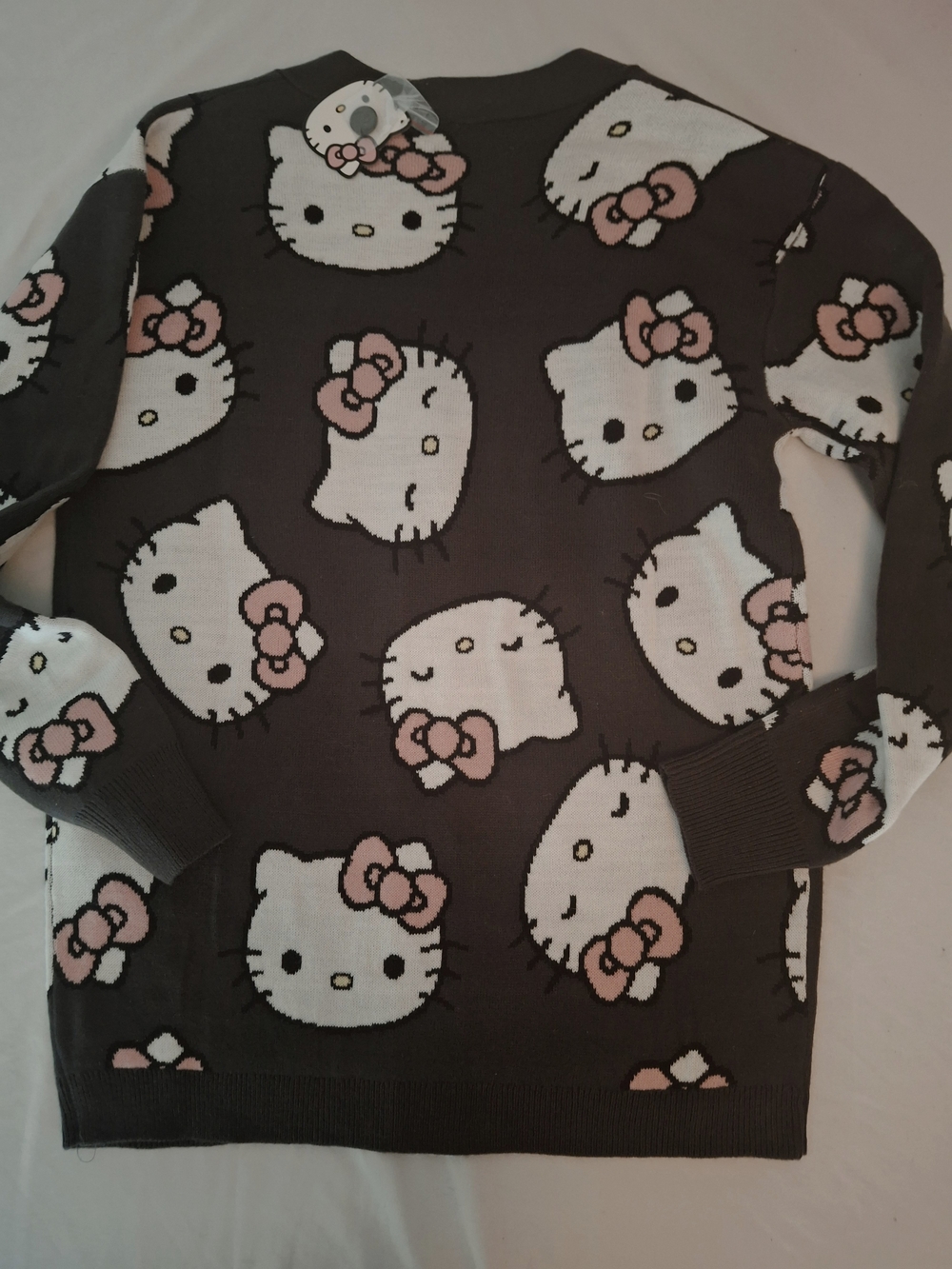NWT Hello Kitty Brown Sanrio Button-Up Cardigan. Kitty W. Pink Bows. Ladies XS. - Picture 10 of 12